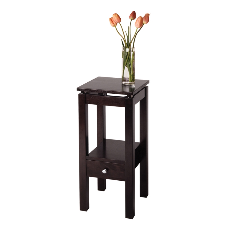 Winsome Linea Transitional Solid Wood End Table with Chrome Accents in Espresso