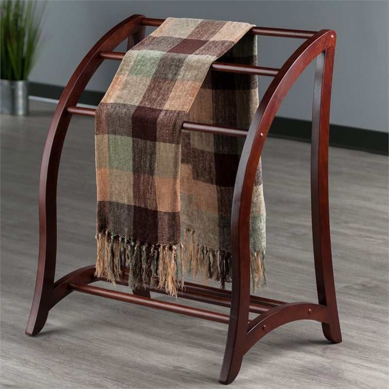 Winsome Betsy Quilt Solid Wood Blanket Rack Closet Organizer in Antique Walnut