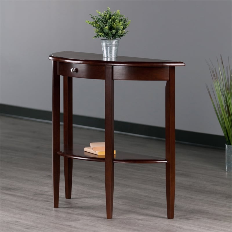Winsome Concord Half Moon Transitional Solid Wood Console Table in Walnut