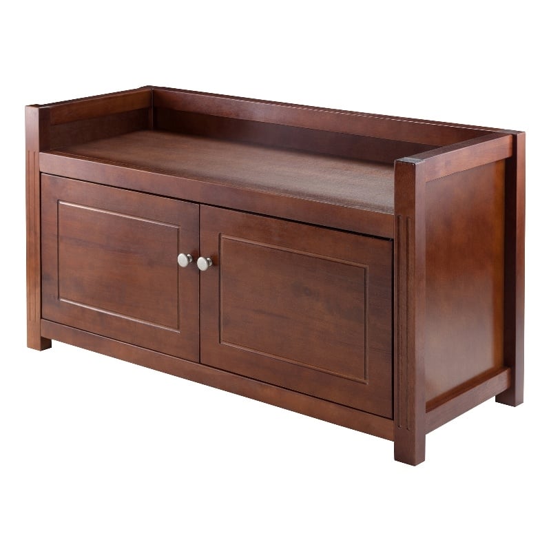 Winsome Charleston Storage Transitional Solid Wood Bench in Antique Walnut