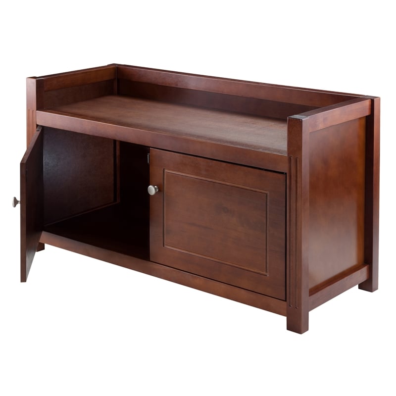 Winsome Charleston Storage Transitional Solid Wood Bench in Antique Walnut