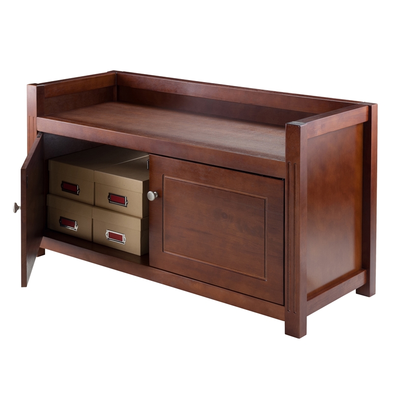 Winsome Charleston Storage Transitional Solid Wood Bench in Antique Walnut