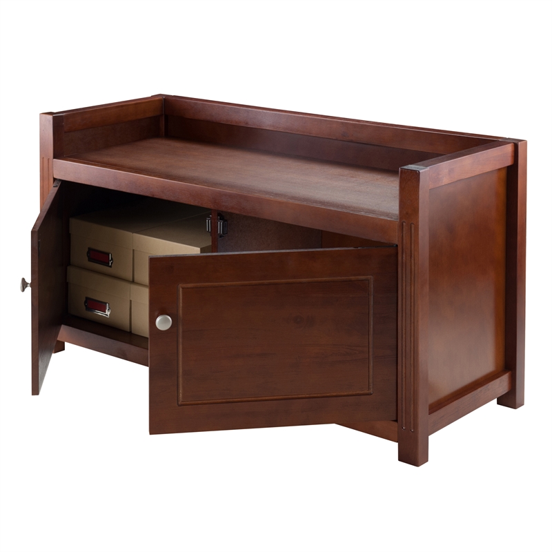 Winsome Charleston Storage Transitional Solid Wood Bench in Antique Walnut