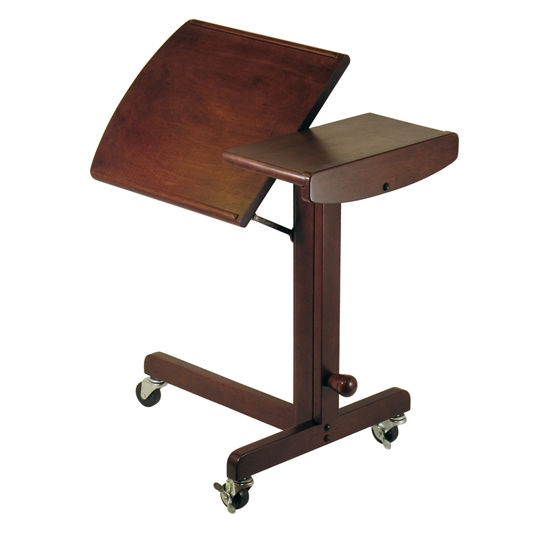 Winsome Olson Adjustable Transitional Solid Wood Mobile Lap Table Cart in Walnut