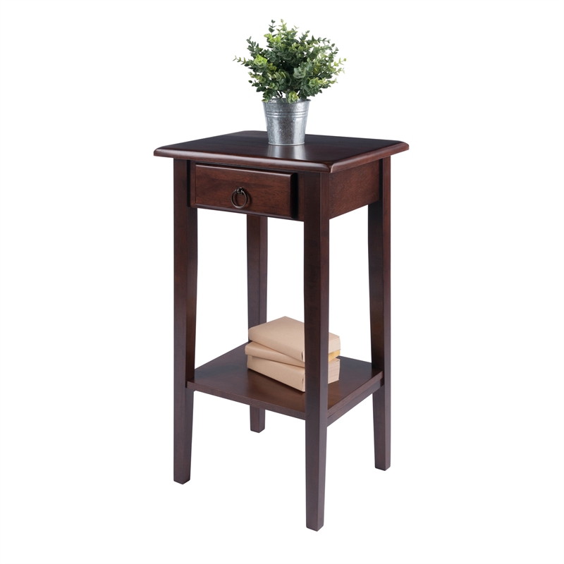 Winsome Regalia Phone Stand Solid Wood Accent Table in Anitque Walnut