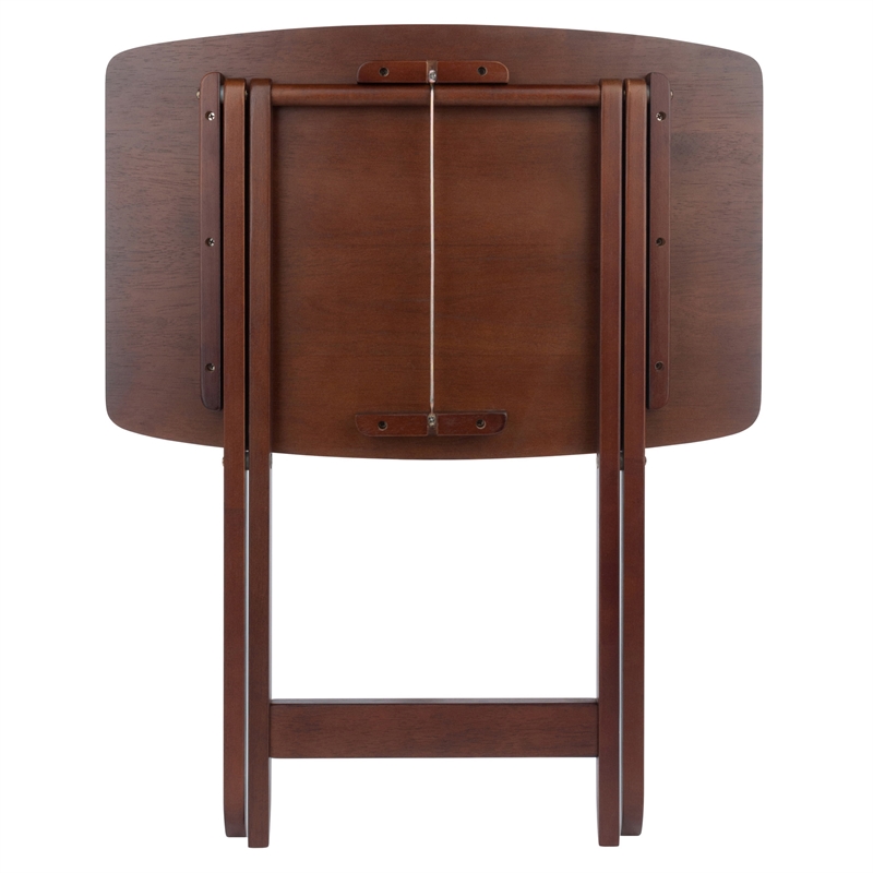 Winsome Darryl 5-Piece Curved Rectangular Solid Wood TV Tray Set in Walnut