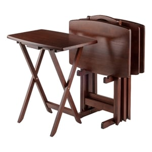 Winsome Darryl 5-Piece Curved Rectangular Solid Wood TV Tray Set in Walnut