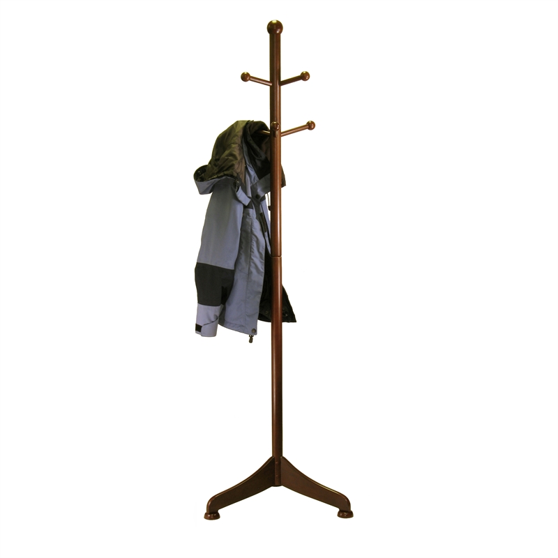 Winsome Philip 6 Pegs Standing Transitional Solid Wood Coat Rack in Walnut