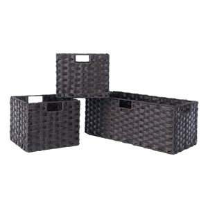 Winsome Melanie 3-Piece Foldable Woven Fiber Wicker / Rattan Basket - Chocolate