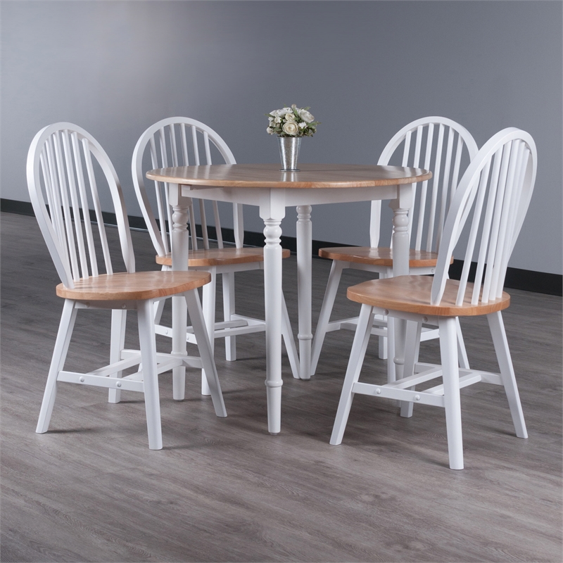 Winsome Sorella 5-Piece Drop Leaf Solid Wood Dining Set in Natural and White