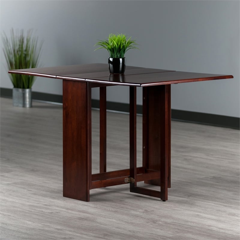 Winsome Clara Double Drop Leaf Transitional Solid Wood Dining Table in Walnut