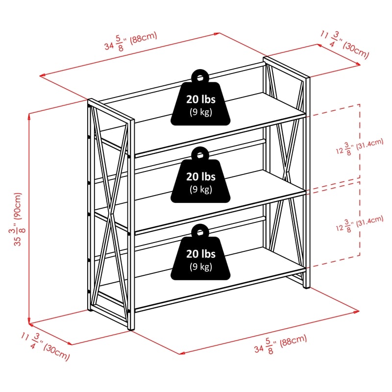 Winsome Isa 3-Tier Contemporary Wood Shelf in Graphite and Walnut