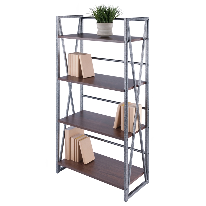Winsome Isa 4-Tier Contemporary Wood Shelf in Graphite and Walnut