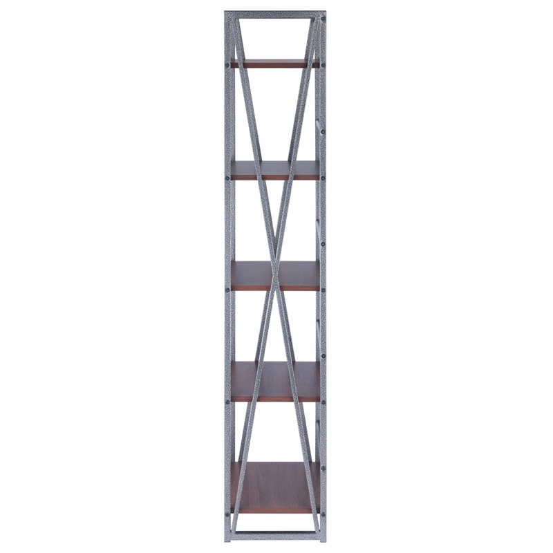 Winsome Isa 5-Tier Contemporary Wood Shelf in Graphite and Walnut