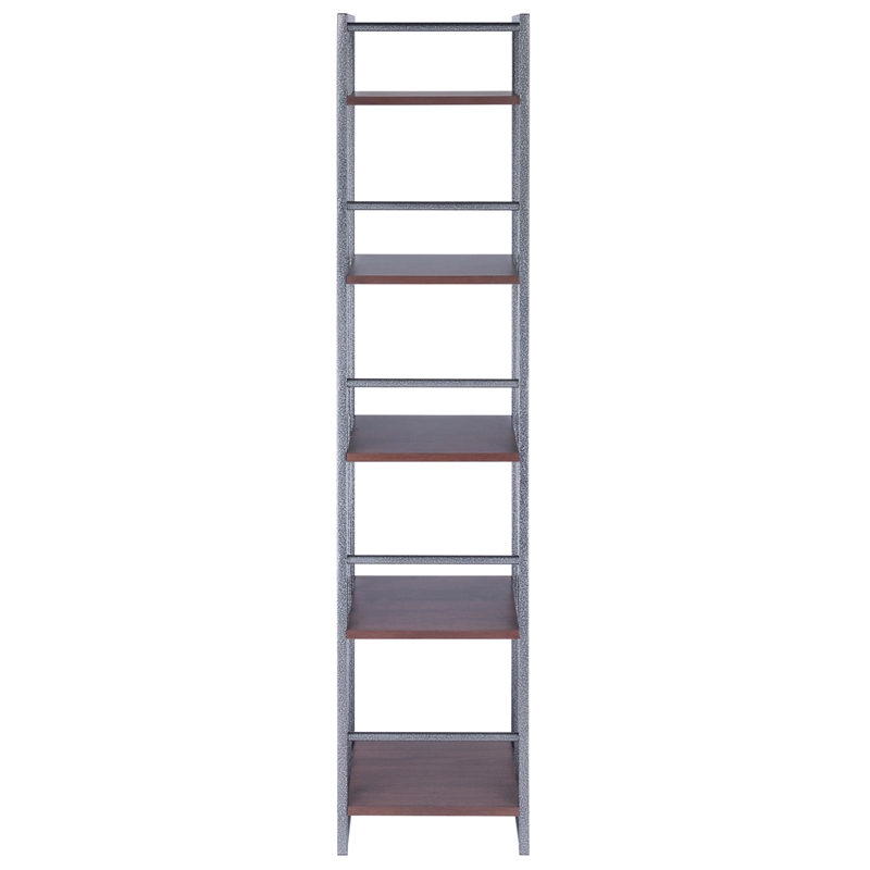 Winsome Isa 5-Tier Contemporary Wood Shelf in Graphite and Walnut