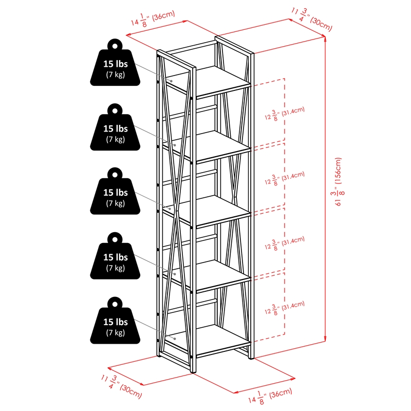Winsome Isa 5-Tier Contemporary Wood Shelf in Graphite and Walnut