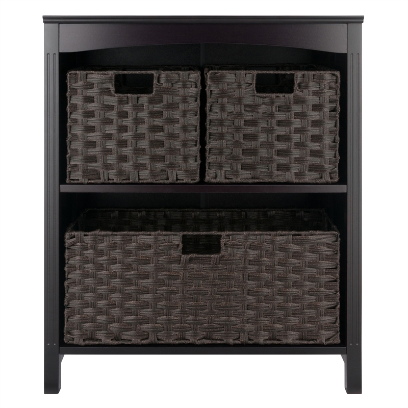 Winsome Terrace 4-Piece Solid Wood Storage Shelf w/ Baskets in Walnut/Chocolate