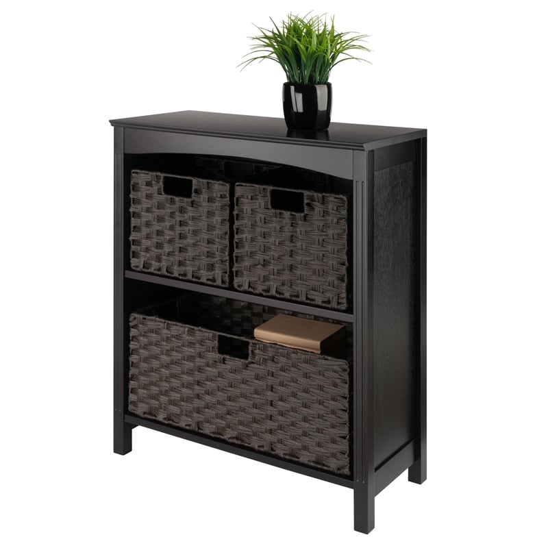 Winsome Terrace 4-Piece Solid Wood Storage Shelf w/ Baskets in Walnut/Chocolate