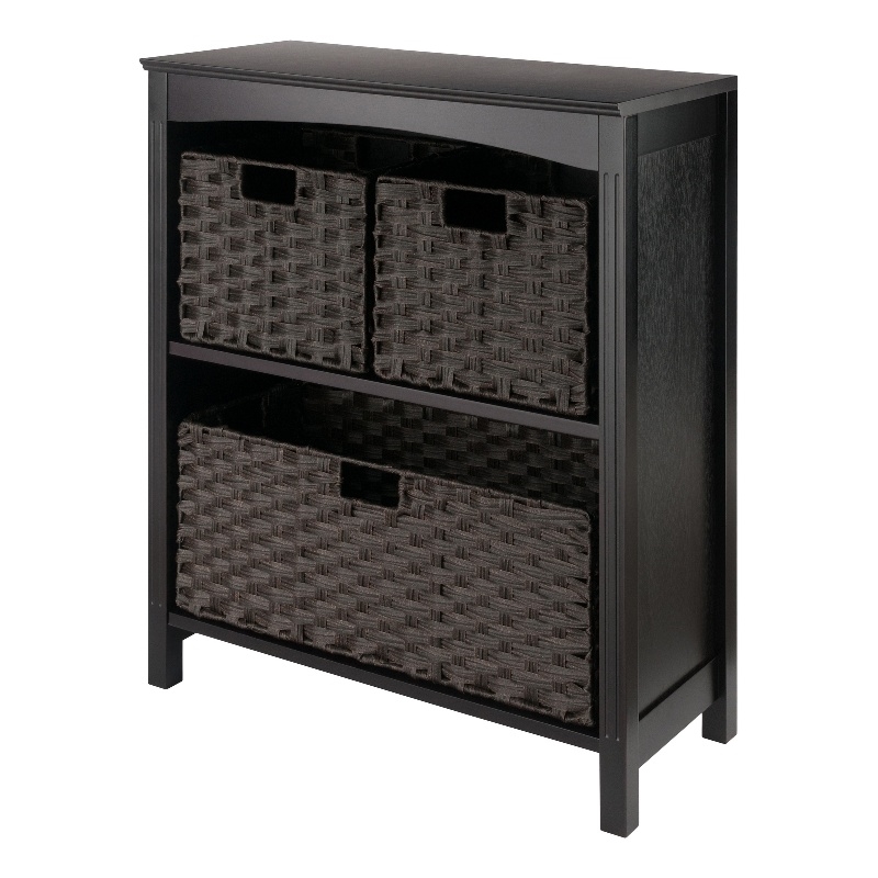 Winsome Terrace 4-Piece Solid Wood Storage Shelf w/ Baskets in Walnut/Chocolate