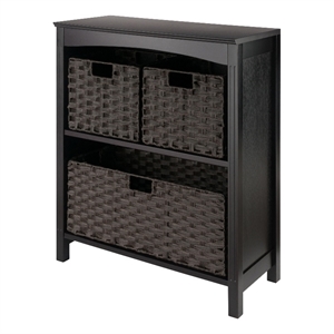 Winsome Terrace 4-Piece Solid Wood Storage Shelf w/ Baskets in Walnut/Chocolate