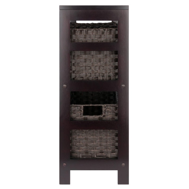 Winsome Leo 4-Piece Solid Wood Storage Shelf w/ Baskets in Espresso/Chocolate