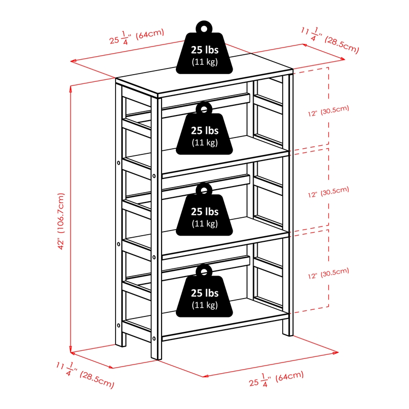 Winsome Leo 4-Piece Solid Wood Storage Shelf w/ Baskets in Espresso/Chocolate