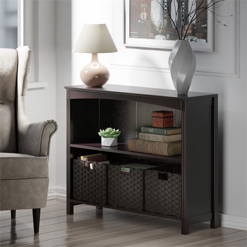 Winsome Terrace 4-Piece Solid Wood Storage Shelf w/ Baskets - Walnut/Chocolate