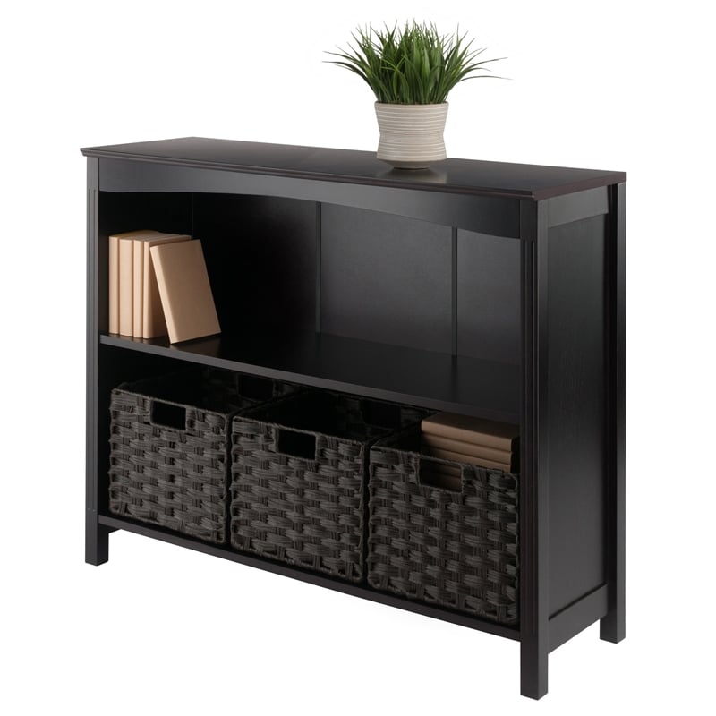 Winsome Terrace 4-Piece Solid Wood Storage Shelf w/ Baskets - Walnut/Chocolate