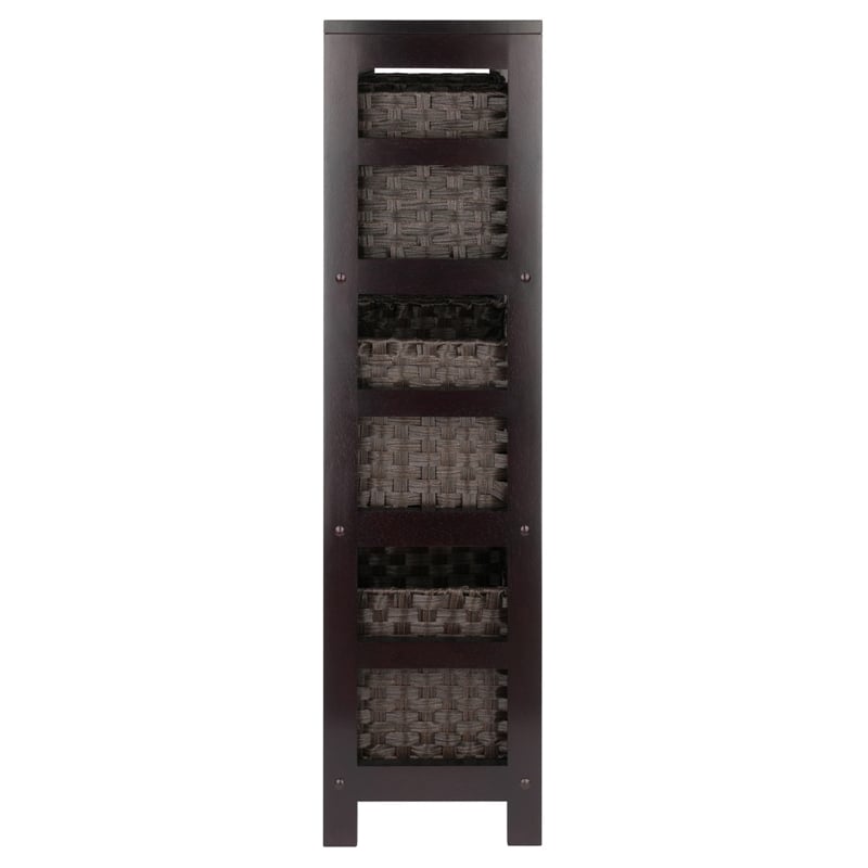 Winsome Leo 7-Piece Solid Wood Storage Shelf with Baskets in Espresso/Chocoalte