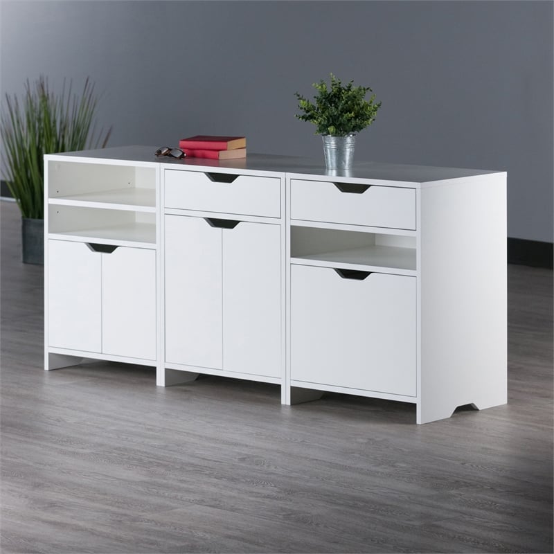 Winsome 3-Piece Contemporary Wood Storage Cabinet Set in White