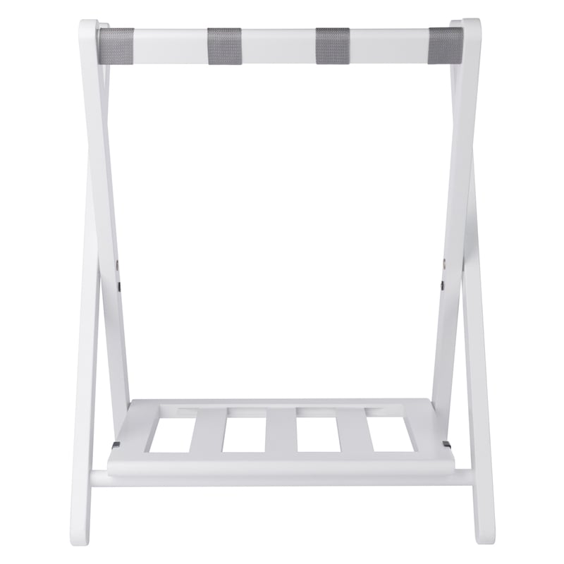 Winsome Raya Transitional Solid Wood Luggage Rack with Shelf in White Finish