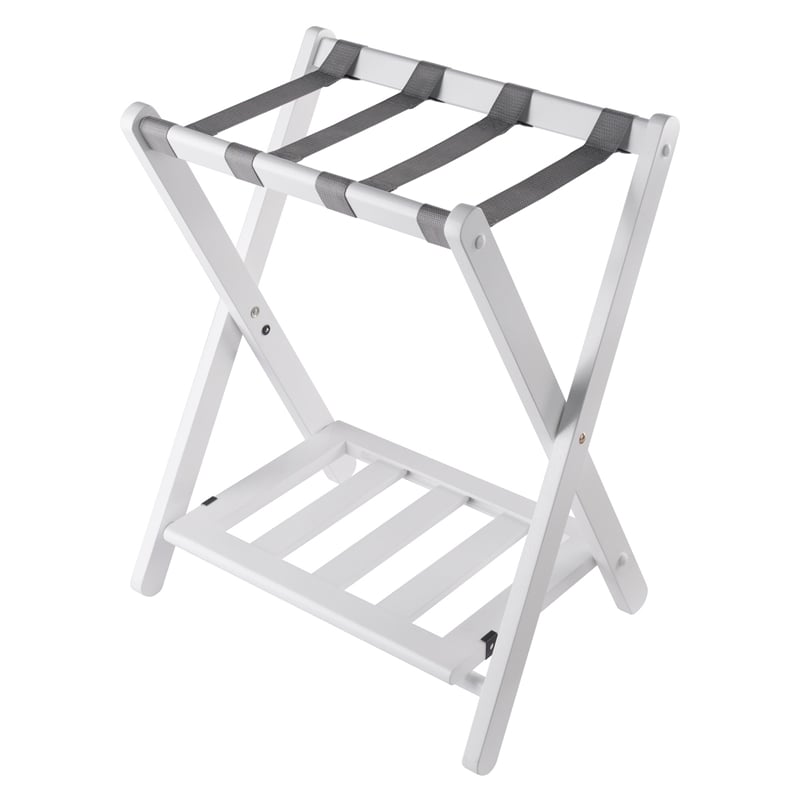 Winsome Raya Transitional Solid Wood Luggage Rack with Shelf in White Finish