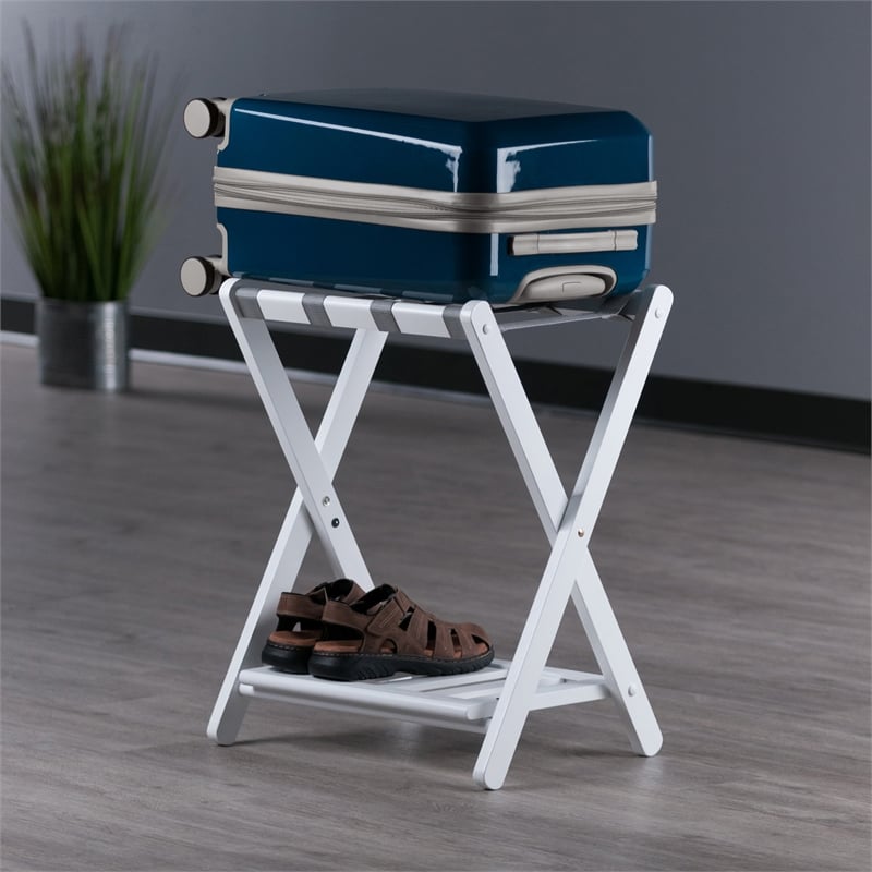 Winsome Raya Transitional Solid Wood Luggage Rack with Shelf in White Finish