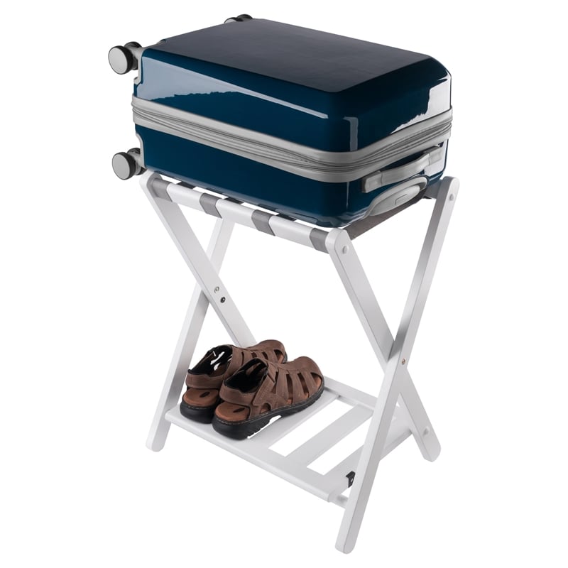 Winsome Raya Transitional Solid Wood Luggage Rack with Shelf in White Finish