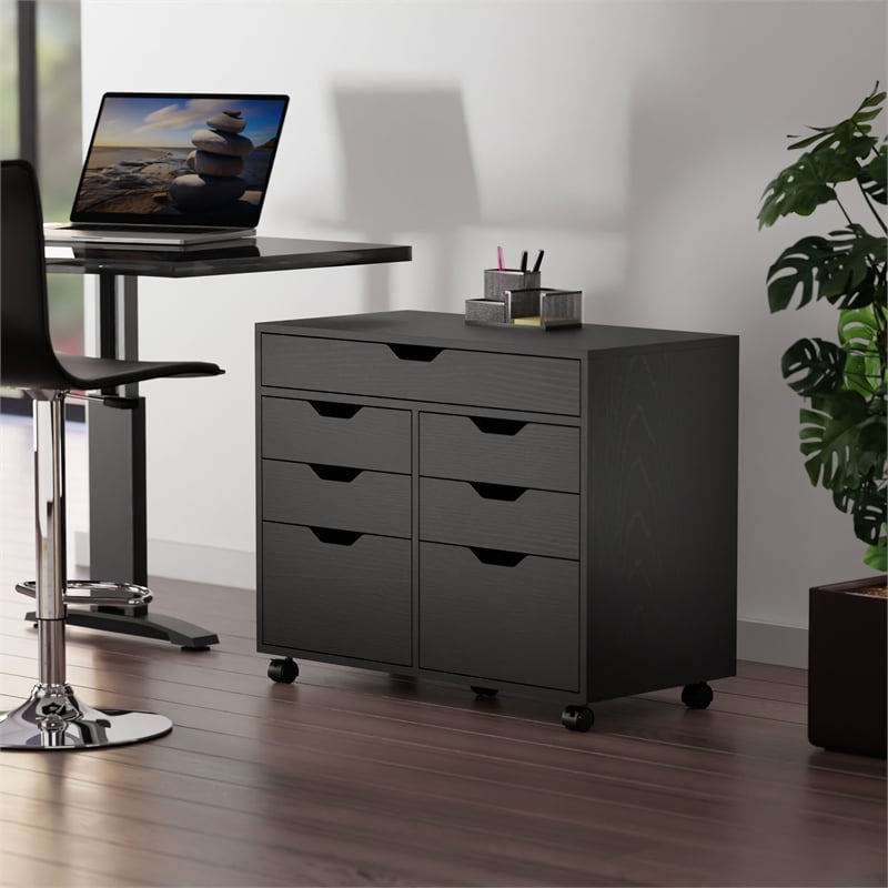 Winsome Halifax 5-Drawer Engineered Wood Mobile Storage Cabinet in Black