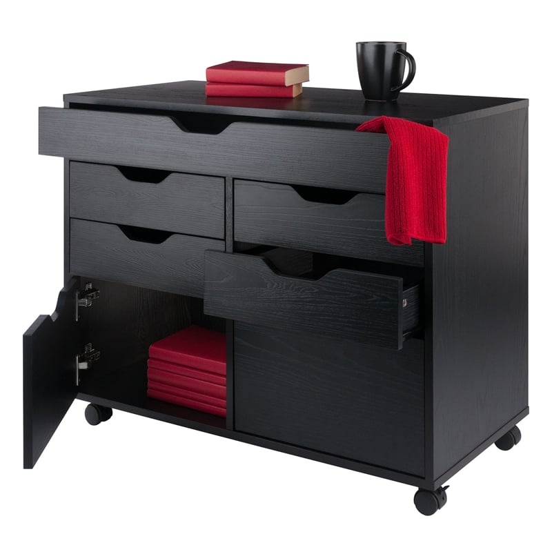 Winsome Halifax 5-Drawer Engineered Wood Mobile Storage Cabinet in Black