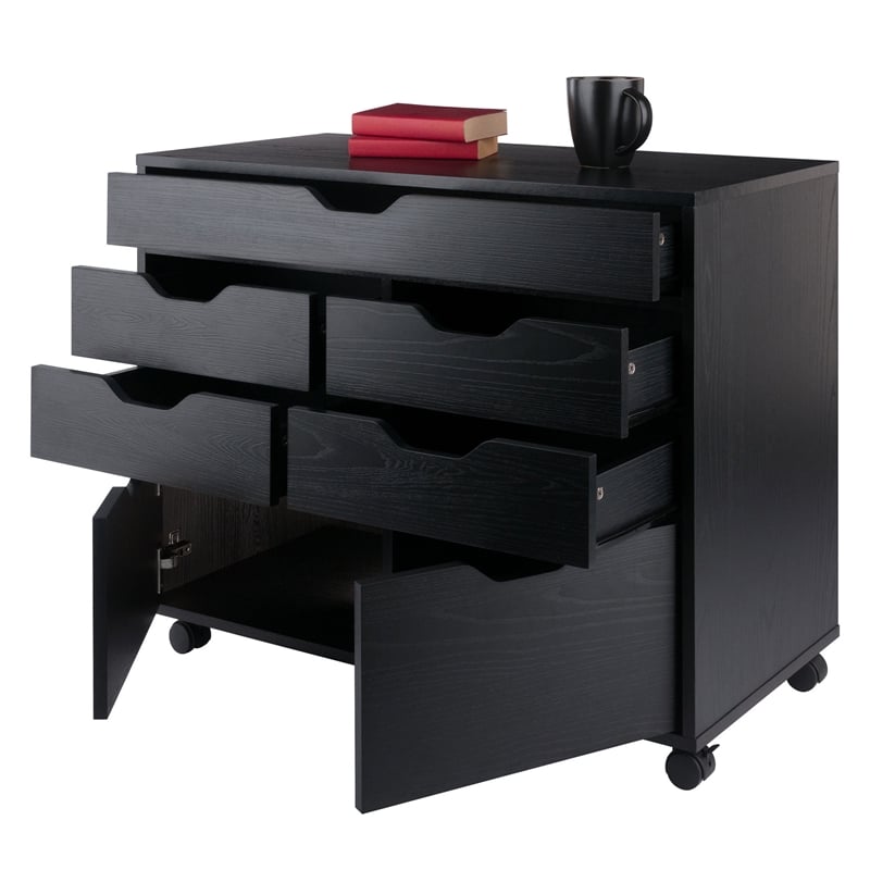 Winsome Halifax 5-Drawer Engineered Wood Mobile Storage Cabinet in Black