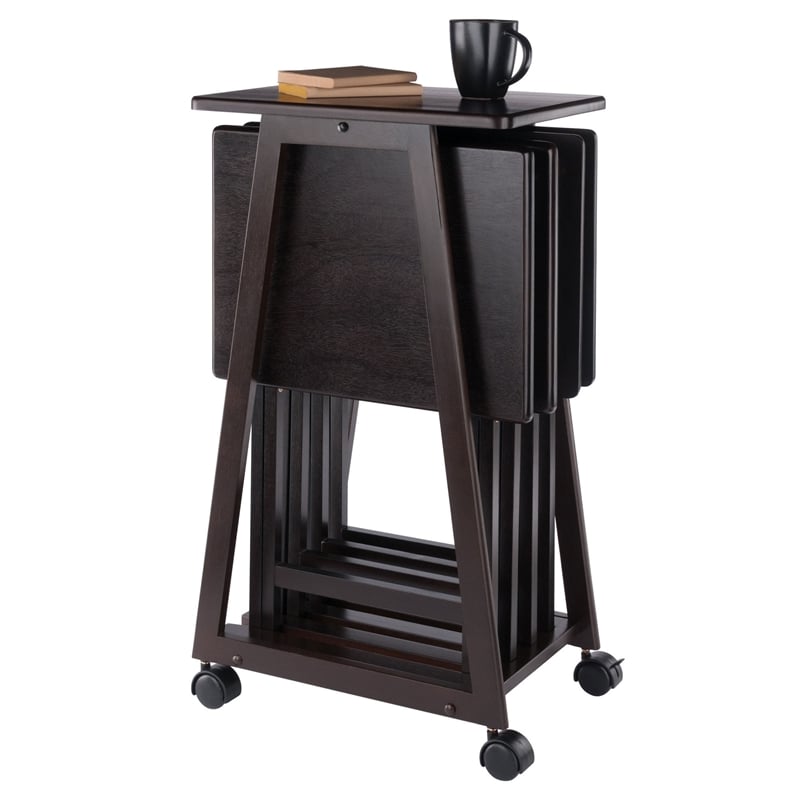 Winsome Adriel 5-Piece Transitional Solid Wood Snack Table Set in Coffee