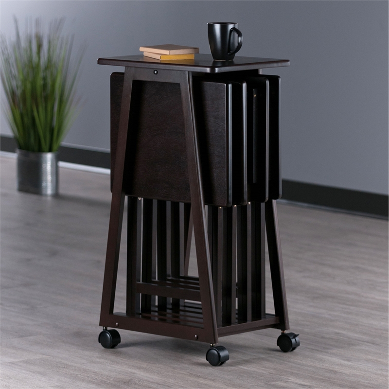 Winsome Adriel 5-Piece Transitional Solid Wood Snack Table Set in Coffee