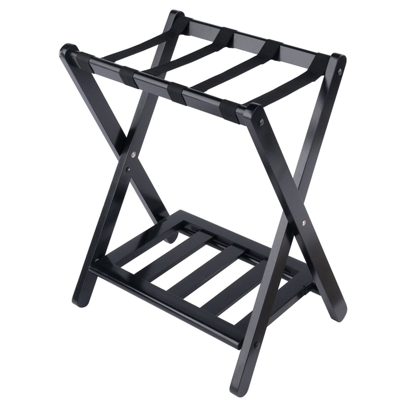 Winsome Raya Transitional Solid Wood Luggage Rack with Shelf in Black