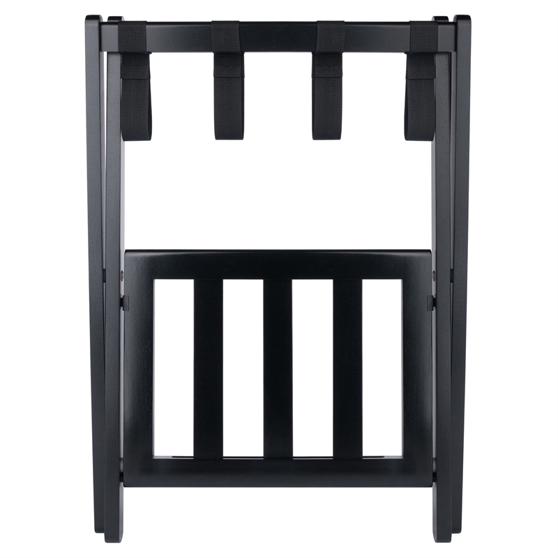 Winsome Raya Transitional Solid Wood Luggage Rack with Shelf in Black