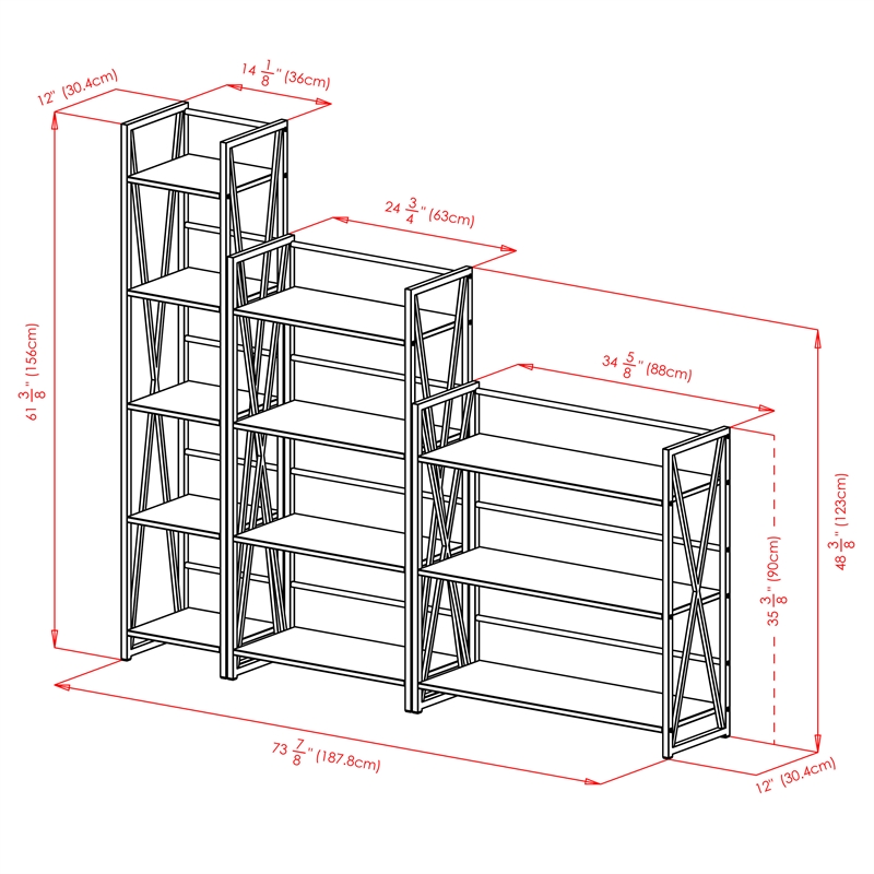 Winsome Isa 3-Piece Engineered Wood Shelving Set in Walnut and Graphite