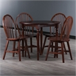 Winsome Sorella 5Pc Drop Leaf Dining Table with Windsor Chairs Walnut Finish