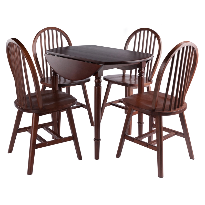 Winsome Sorella 5Pc Drop Leaf Dining Table with Windsor Chairs Walnut Finish
