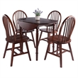 Winsome Sorella 5Pc Drop Leaf Dining Table with Windsor Chairs Walnut Finish