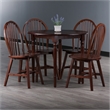Winsome Sorella 5Pc Drop Leaf Dining Table with Windsor Chairs Walnut Finish
