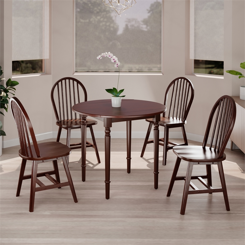Winsome Sorella 5Pc Drop Leaf Dining Table with Windsor Chairs Walnut Finish