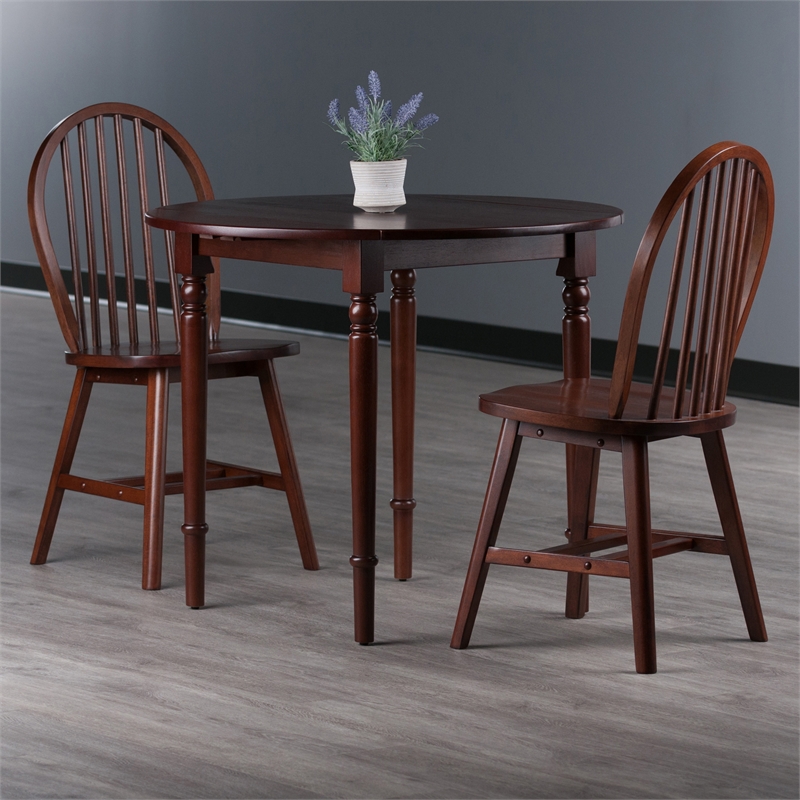Winsome Sorella 3Pc Drop Leaf Dining Table with Windsor Chairs Walnut Finish