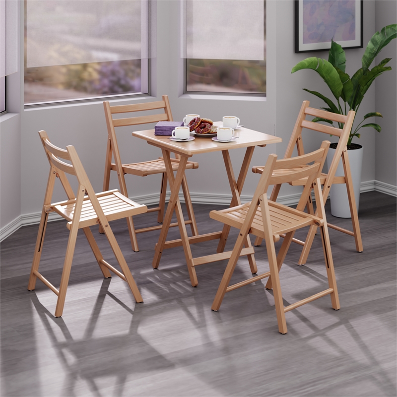 Winsome Delaney 5PC Set Folding Table and Chairs in Natural Finish