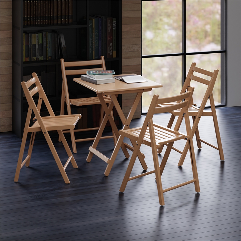 Winsome Delaney 5PC Set Folding Table and Chairs in Natural Finish